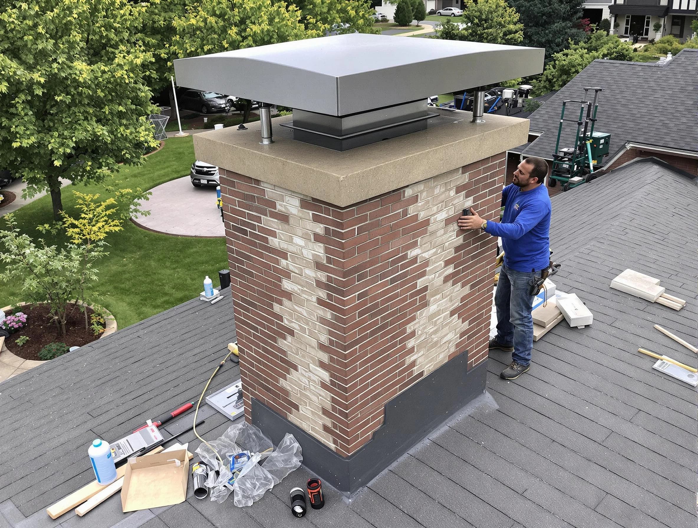 Hillside Chimney Sweep team working on a custom chimney remodel in Hillside, NJ