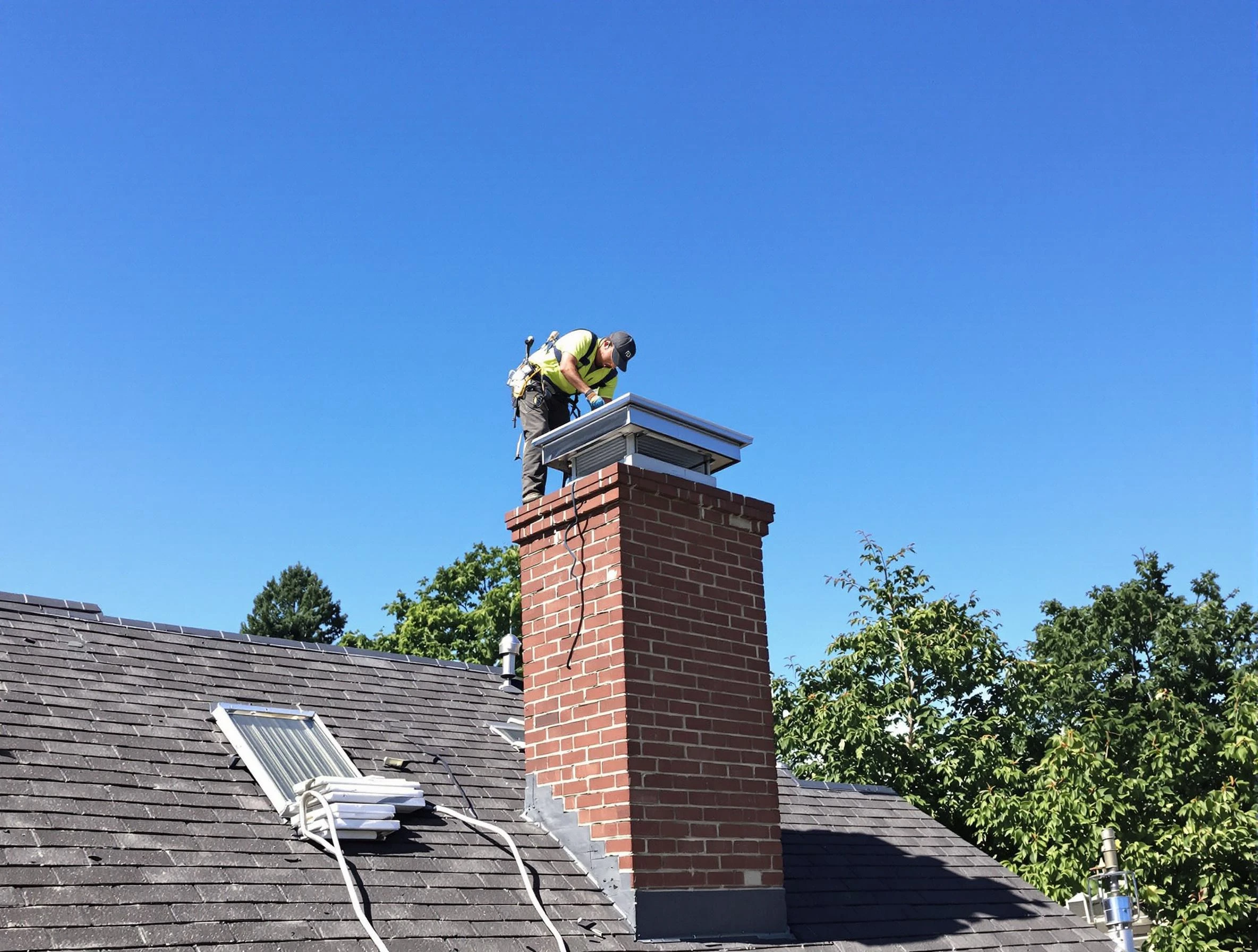 Hillside Chimney Sweep technician measuring a chimney cap in Hillside, NJ