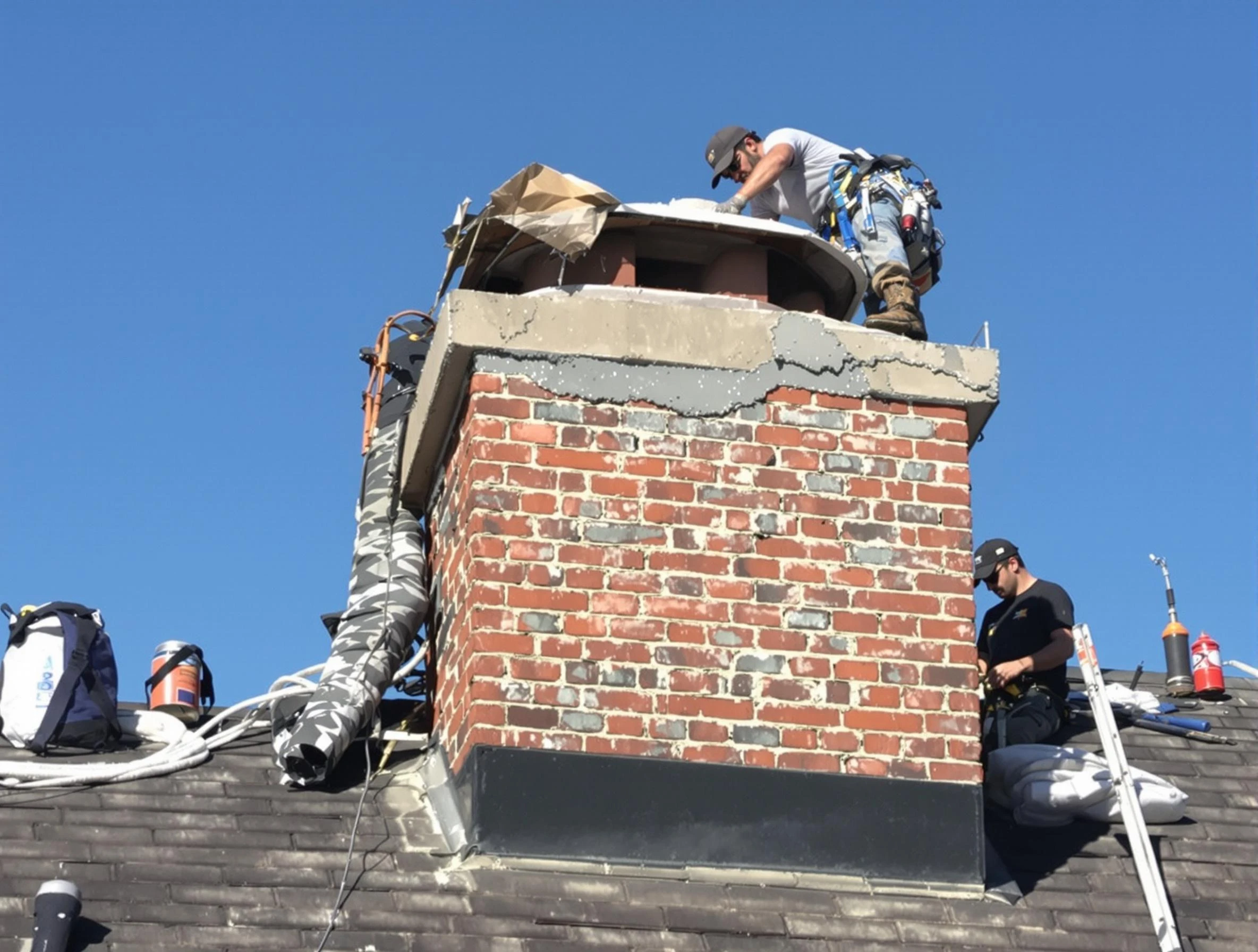 Hillside Chimney Sweep installing a custom chimney crown in Hillside, NJ