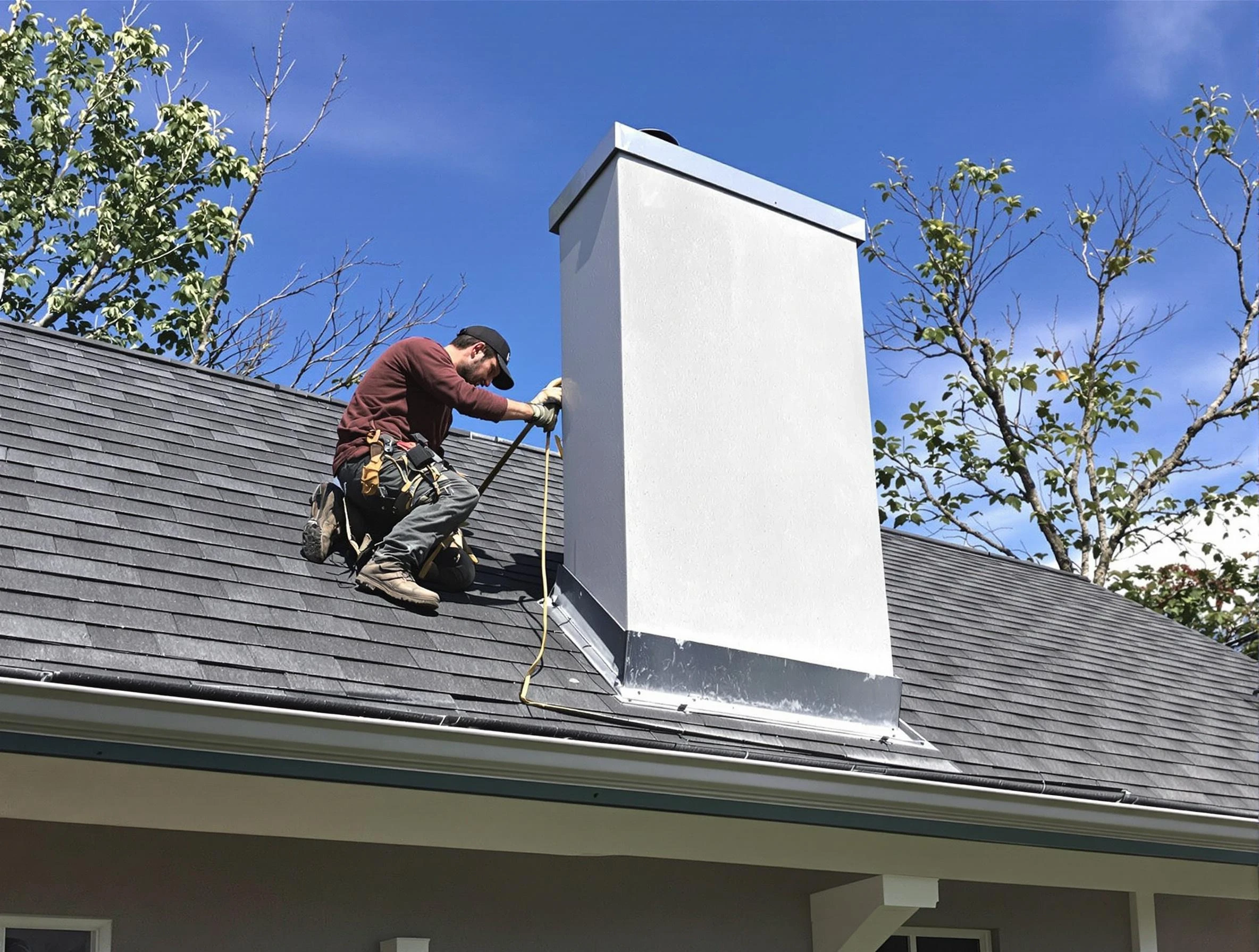 Hillside Chimney Sweep team member finishing chimney construction in Hillside, NJ
